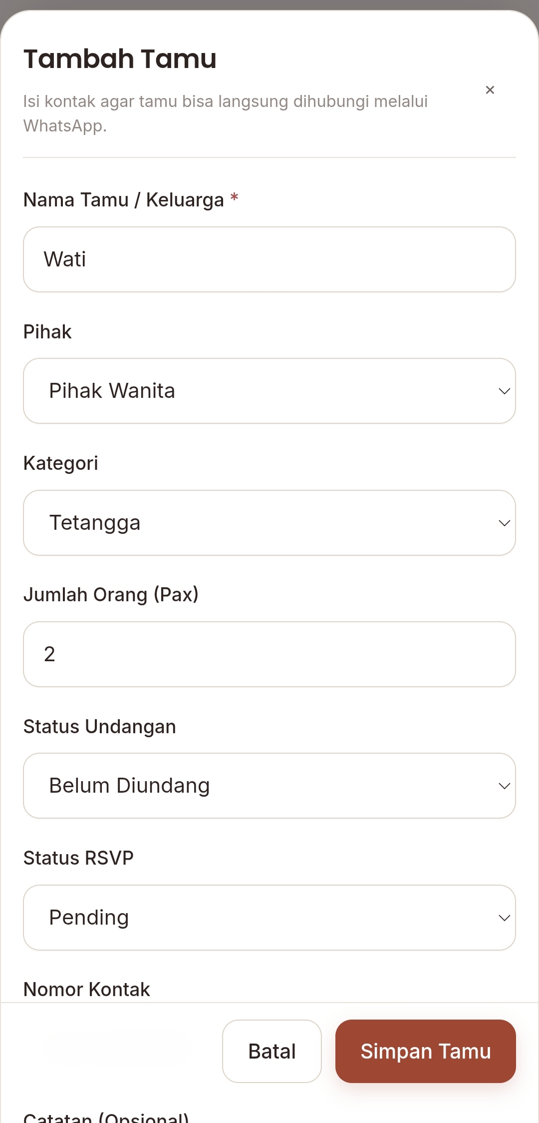 Input Tamu